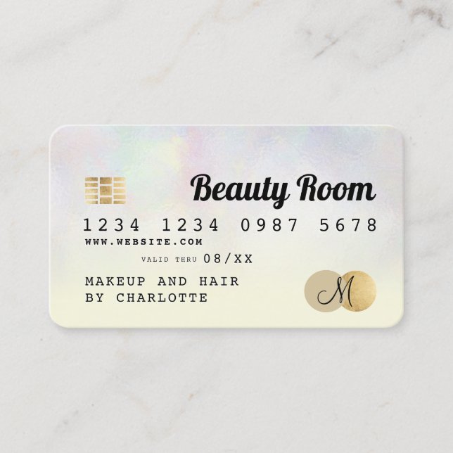 Credit card holographic yellow beauty monogram (Front)