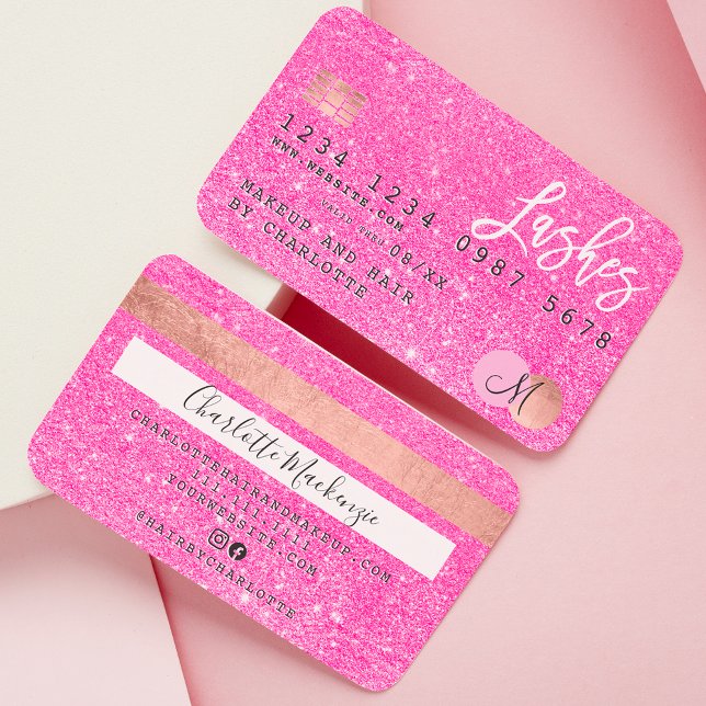Credit card neon pink glitter lashes monogram (Creator Uploaded)