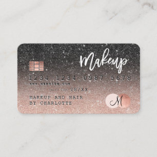 Credit card rose gold black glitter hair monogram