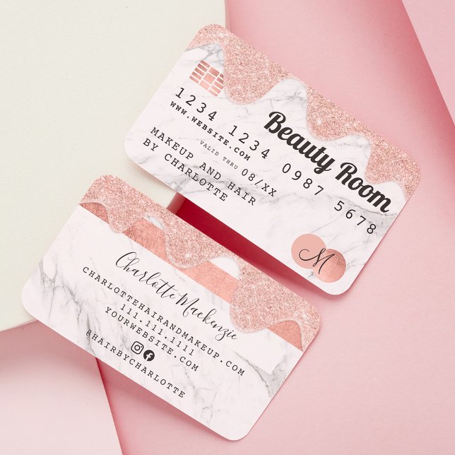 Credit card rose gold glitter drips marble beauty (Creator Uploaded)