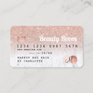 Credit card rose gold glitter marble monogram