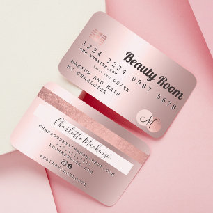 Credit card rose gold metallic beauty monogram