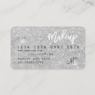 Credit card silver glitter makeup hair monogram