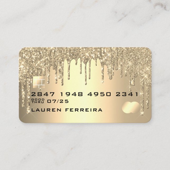 Credit Card Style Gold Glitter Drips Business Card (Front)