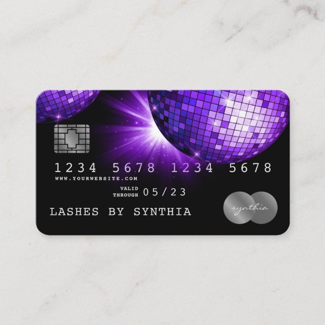 Credit Card Style Purple Violet Disco Ball  70s (Front)