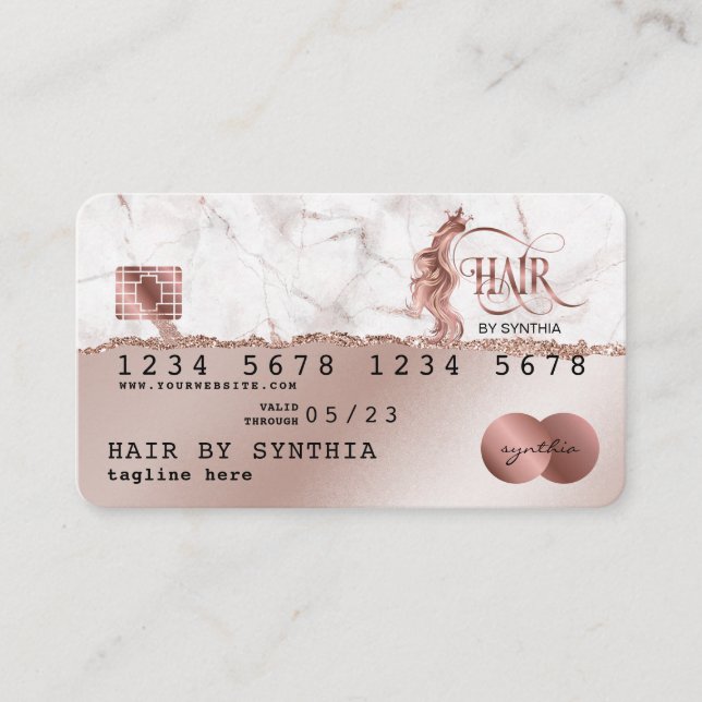 Credit Card Style RoseGold Hair Stylist Torn paper (Front)