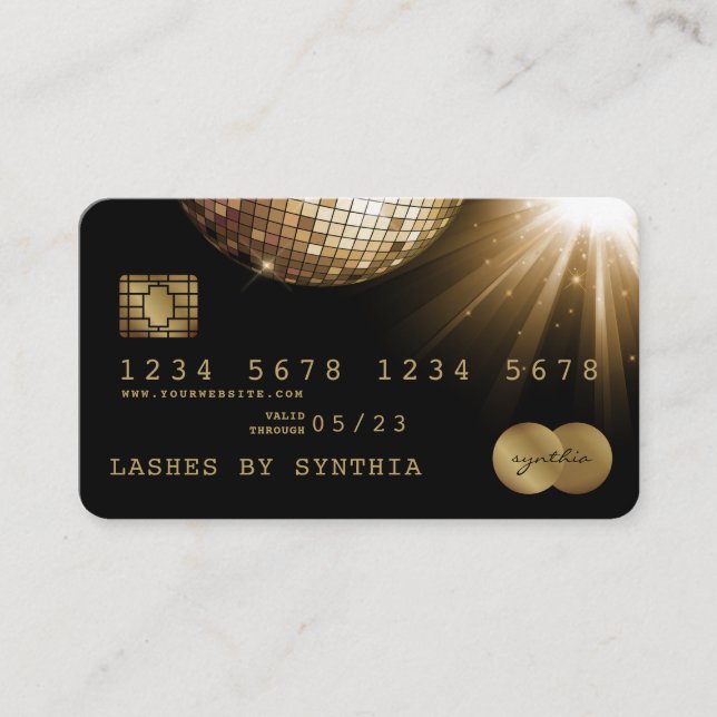 Credit Card Styled Black  Gold Disco Ball (Front)