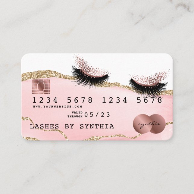 Credit Card Styled Blush Pink Agate Long Lashes (Front)