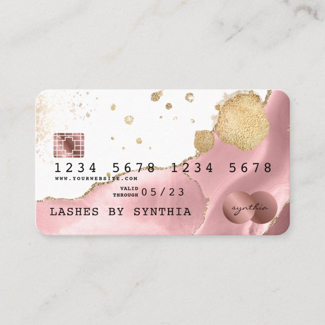 Credit Card Styled Blush Pink Agate Rose Gold (Front)