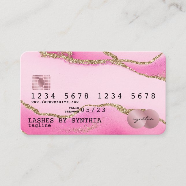 Credit Card Styled Pink Agate Gold Makeup (Front)