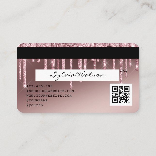 Credit Card Styled Rose Gold Dripping Gold QR code (Back)