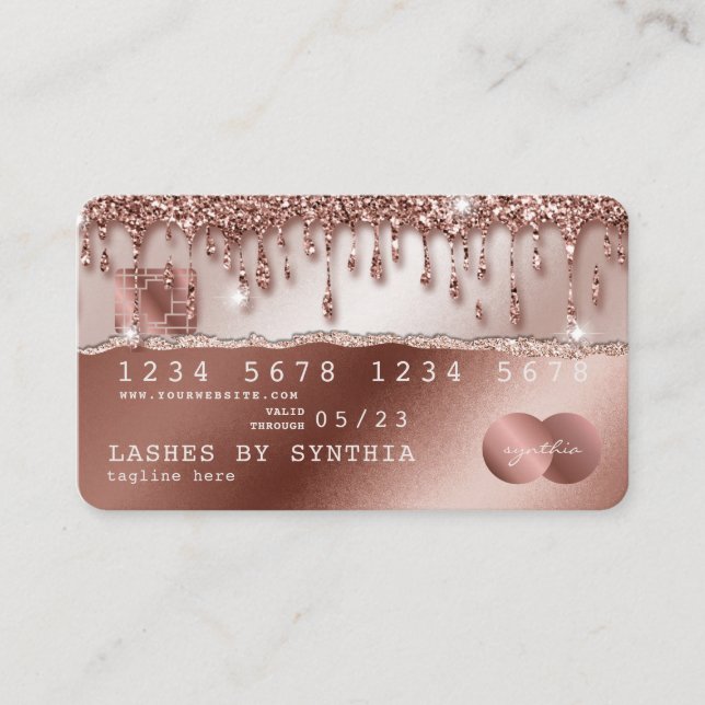 Credit Card Styled Rose Gold Glitter Drips (Front)