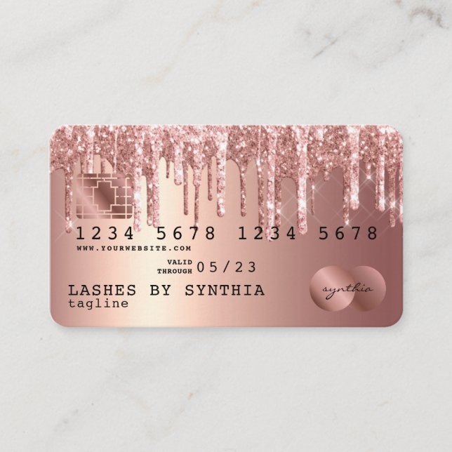 Credit Card Styled Rose Gold Glitter Drips (Front)