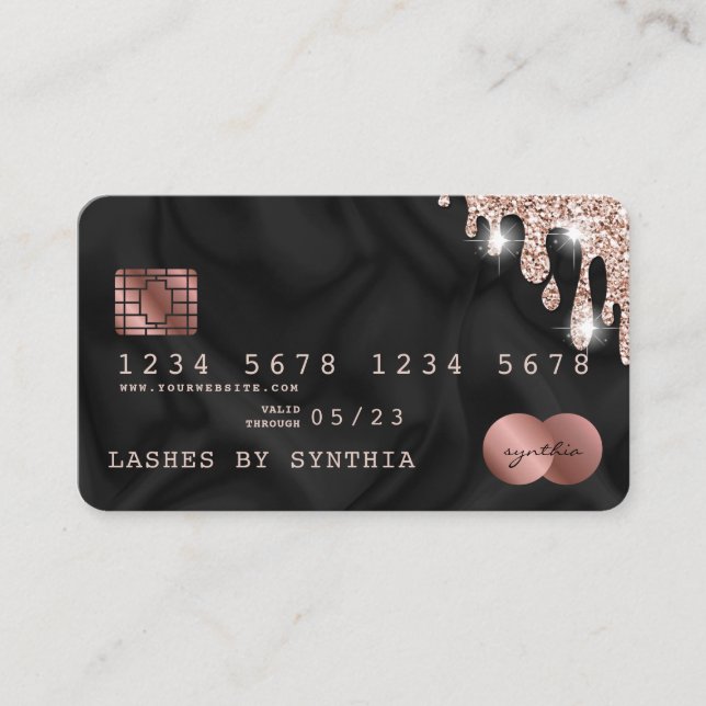 Credit Card Styled Rose Gold Glitter Drips (Front)