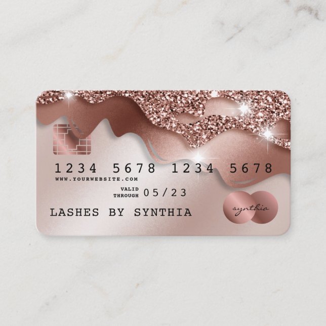 Credit Card Styled Rose Gold Glitter Drips (Front)