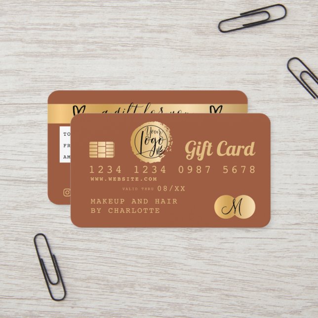Credit card terracotta gold foil gift card (Front/Back In Situ)