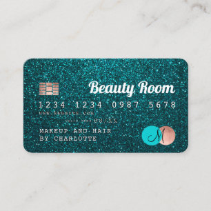 Credit card turquoise glitter beauty monogram