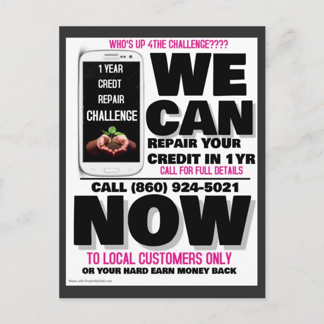 Credit repair challenge post cards (Front)