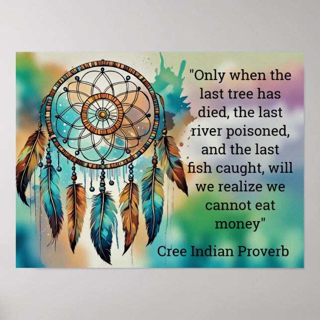 Cree Indian Proverb When Last Tree Has Died Poster (Front)