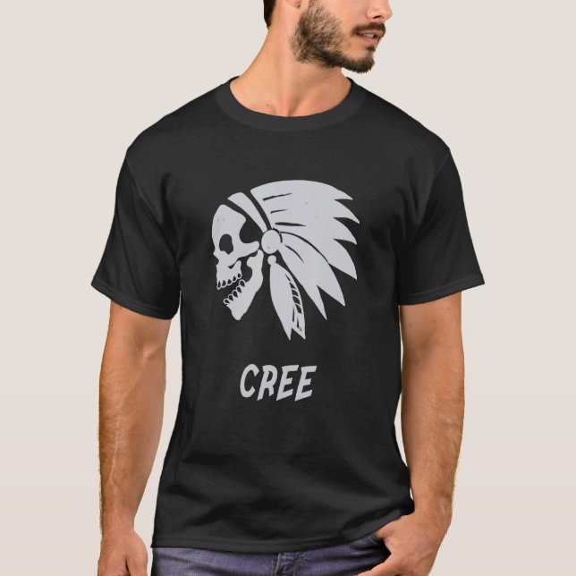 Cree Native American Indian Born Freedom Evil Skul T-Shirt (Front)