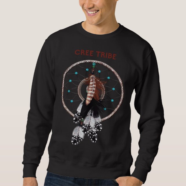 Cree Native American Indian Retro Dreamcatcher Fea Sweatshirt (Front)