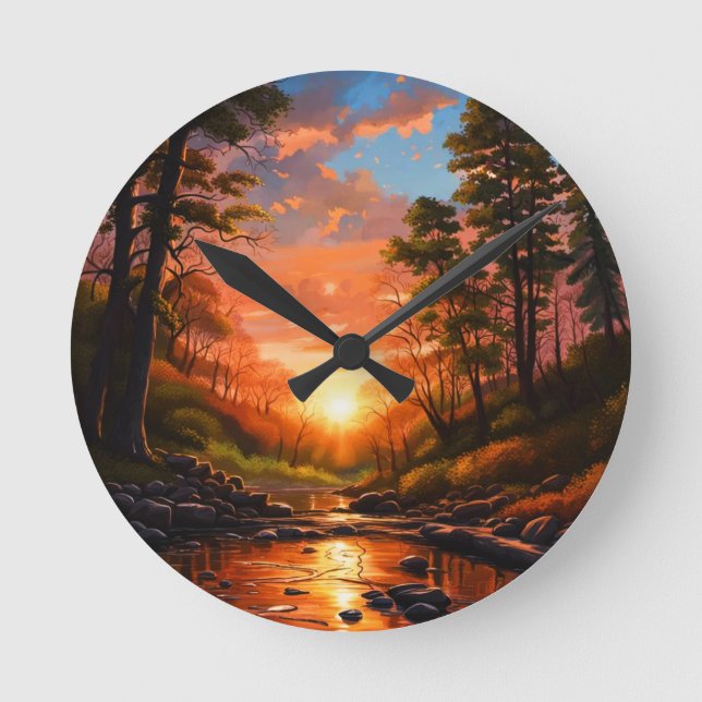 Creek Bank Sunrise Round Clock (Front)