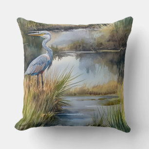 Creek Landscape with Grey Heron Cushion