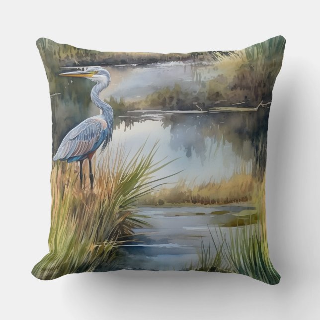 Creek Landscape with Grey Heron Cushion (Front)