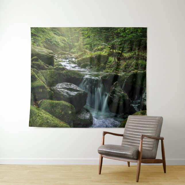 Creek, Mossy Rocks, Forest Nature Photography Tapestry (In Situ (Horizontal))