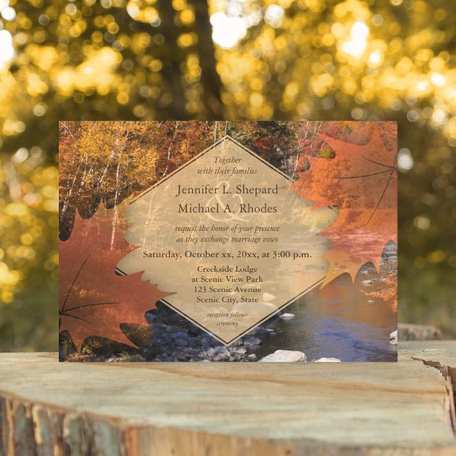 Creekside woods maple leaf autumn wedding invitation (Creator Uploaded)