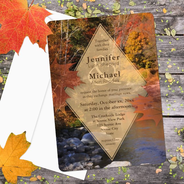 Creekside woods maple leaves autumn wedding invitation (Creator Uploaded)