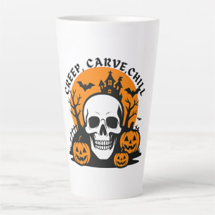Creep, Carve, Chill: Halloween Skull & Pumpkin Latte Mug