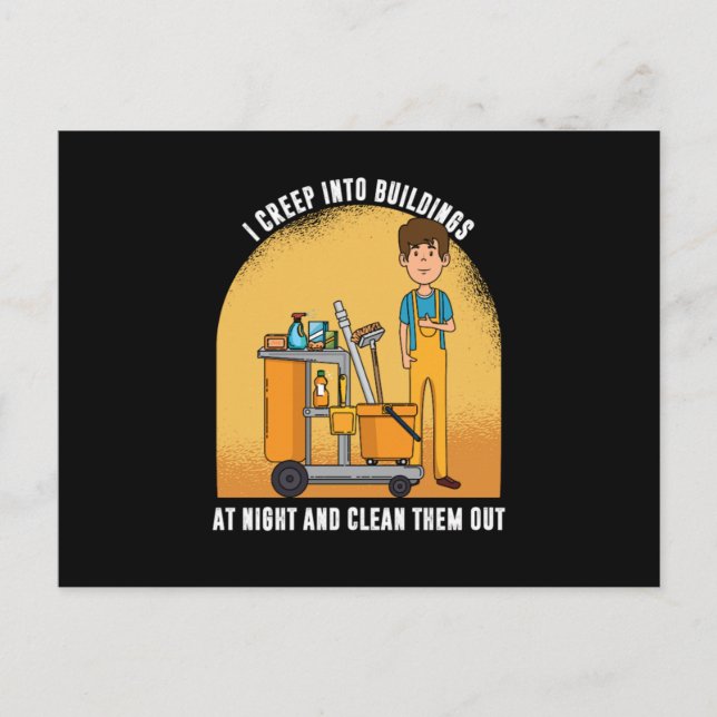 Creep Into Building Janitor Mop Cleaners Cleaning  Postcard (Front)