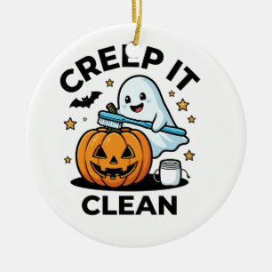 Creep It Clean Ghostly Pumpkin Halloween Dental Ceramic Ornament