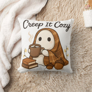 Creep It Cosy Cute Ghost Halloween Fall Script Cushion