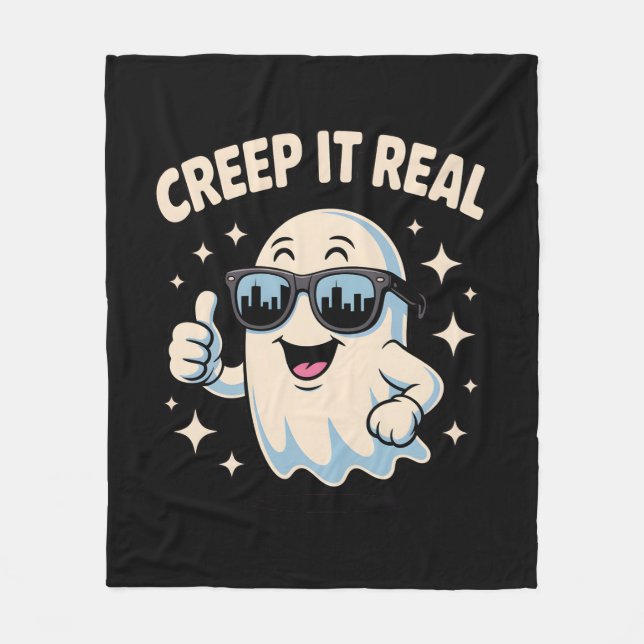 Creep It Real, Cute Halloween Ghost Fleece Blanket (Front)