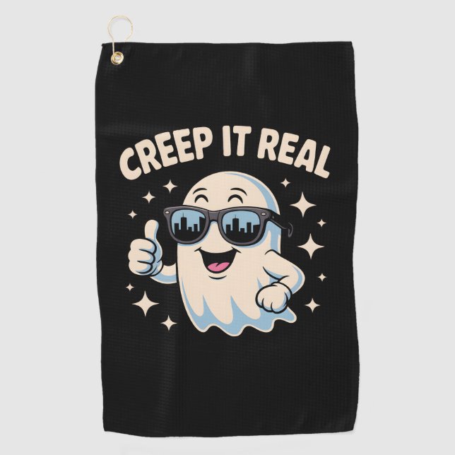 Creep It Real, Cute Halloween Ghost Golf Towel (Front)