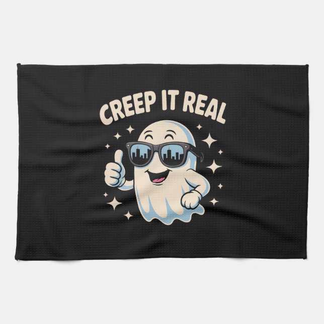 Creep It Real, Cute Halloween Ghost Tea Towel (Horizontal)