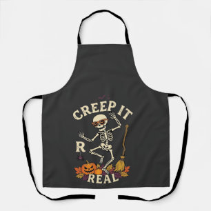 Creep It Real Dancing Skeleton Pumpkin Broom_1 Apron