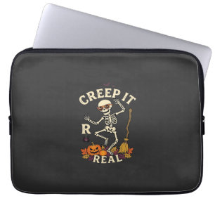 Creep It Real Dancing Skeleton Pumpkin Broom_1 Laptop Sleeve