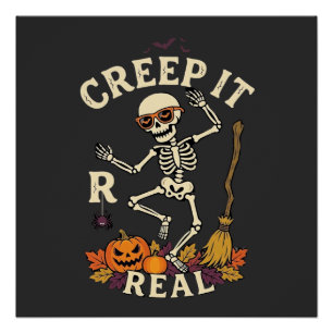 Creep It Real Dancing Skeleton Pumpkin Broom_1 Poster