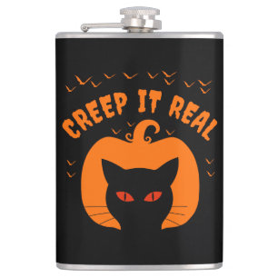CREEP IT REAL FUNNY CAT HALLOWEEN HIP FLASK