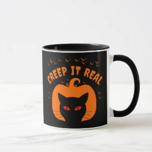 CREEP IT REAL FUNNY CAT HALLOWEEN MUG