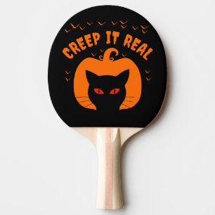 CREEP IT REAL FUNNY CAT HALLOWEEN PING PONG PADDLE