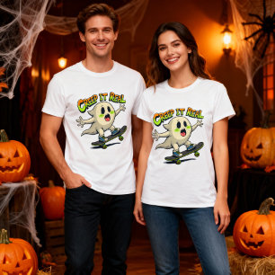 Creep It Real Funny Halloween Ghost Skateboarding T-Shirt