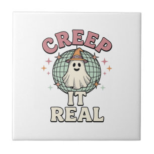 Creep It Real Ghost Disco Halloween Shirt Design_1 Ceramic Tile