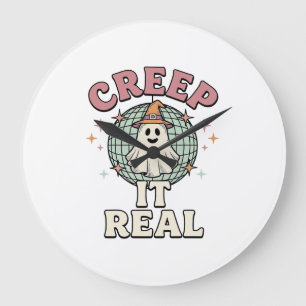 Creep It Real Ghost Disco Halloween Shirt Design_1 Large Clock