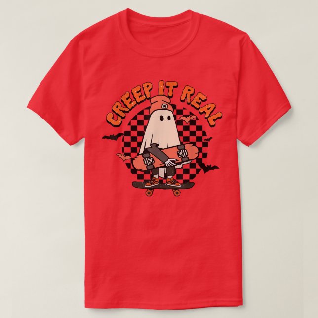 Creep It Real Ghost Halloween Sweating Sucks Skele T-Shirt (Design Front)