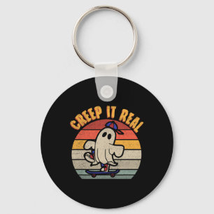 Creep It Real Ghost Shirt Vintage Skateboarding Sh Key Ring