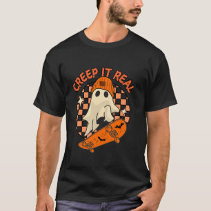 Creep It Real Ghost Skateboard Halloween Boy Fall T-Shirt